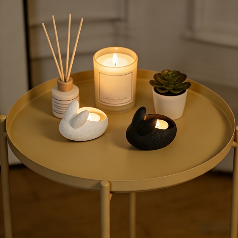 Image of 2pcs Set Of Creative Rabbit Candle Holders Colors And 2 Styles, 3d Printed Desktop For Home Decorations, New Year's/valentine's Day/easter/birthday/housewarming And Other Additions