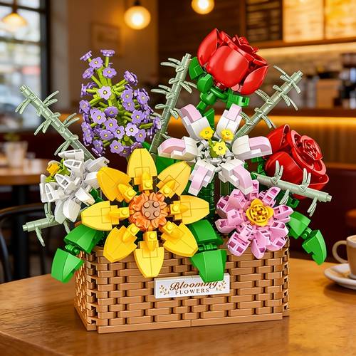 item picture flower basket building block set floral set building block toy set creative plant flower ornament model office desktop centerpiece decoration ideal gift suitable for flower lovers mothers day birthday christmas valentines day