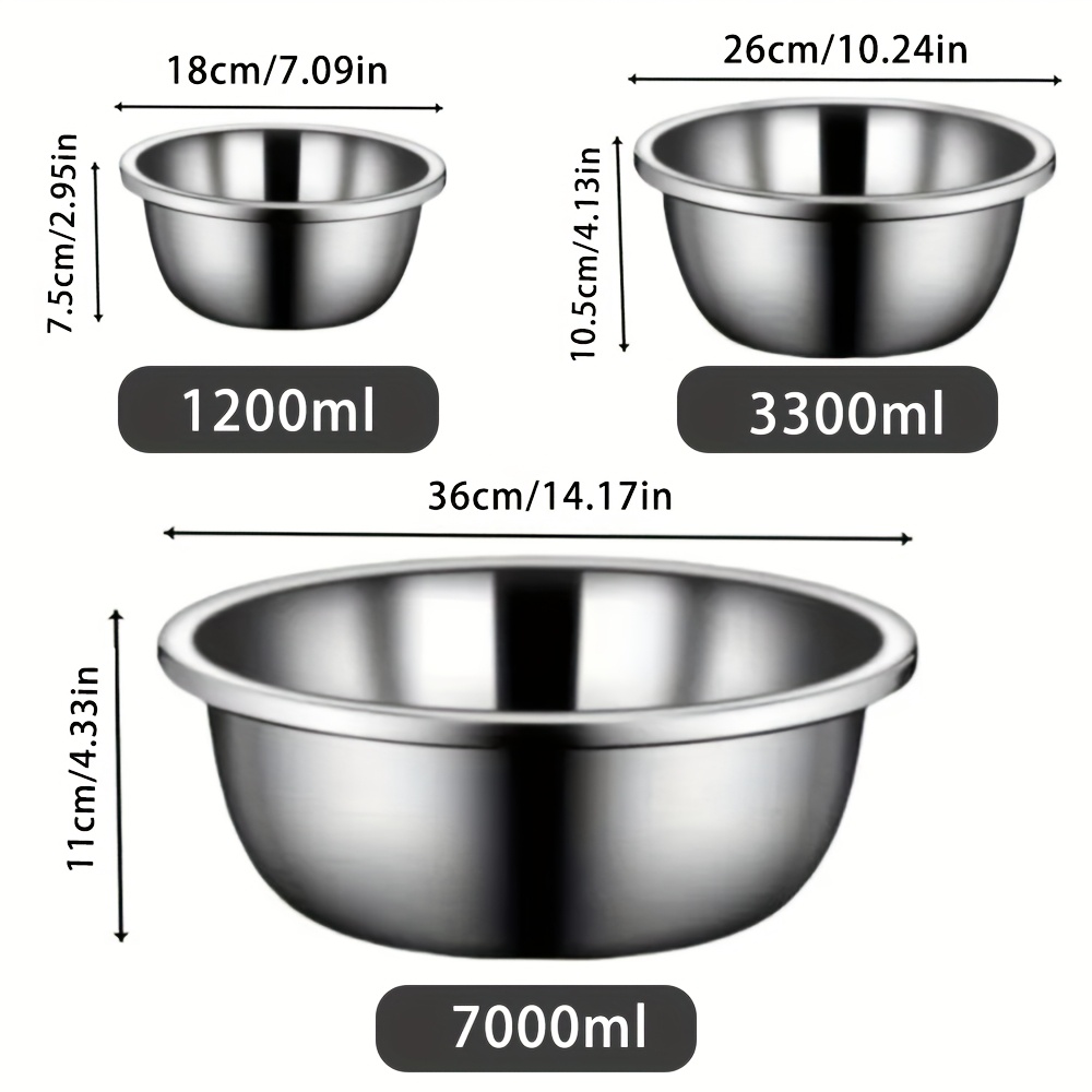 TEMU 3pcs Stainless Steel Mixing Bowls, Large Kitchen Prep Bowls, Dough Mixing Pots, Soup Bowls, Vegetable Washing Bowls, Food Preparation, Holiday