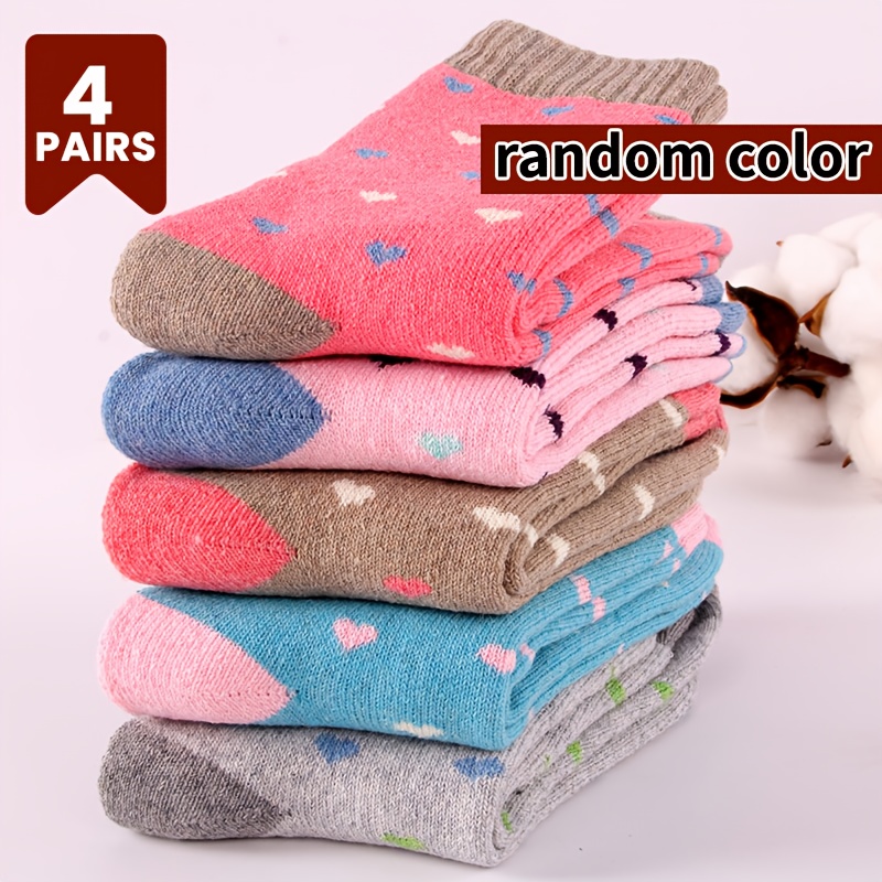 4-pair Women's Autumn/winter Thickened Warm Socks, Plush Terrycloth Mid-calf Socks, Suitable For Cold Weather, Color Random