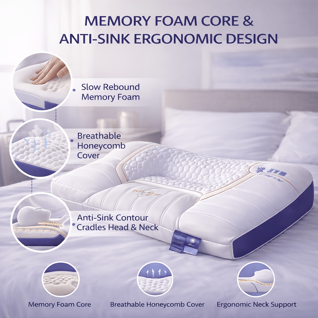 2pcs Deep Sleep Cervical Support Pillows - All-Season Soft Comfortable Bed Pillows, with 900G Non-Collapsible Support Core, Fiber Pillowcase, Fluffy Down Alternative Filling, Suitable for Back/Side Sleepers, Home And Travel