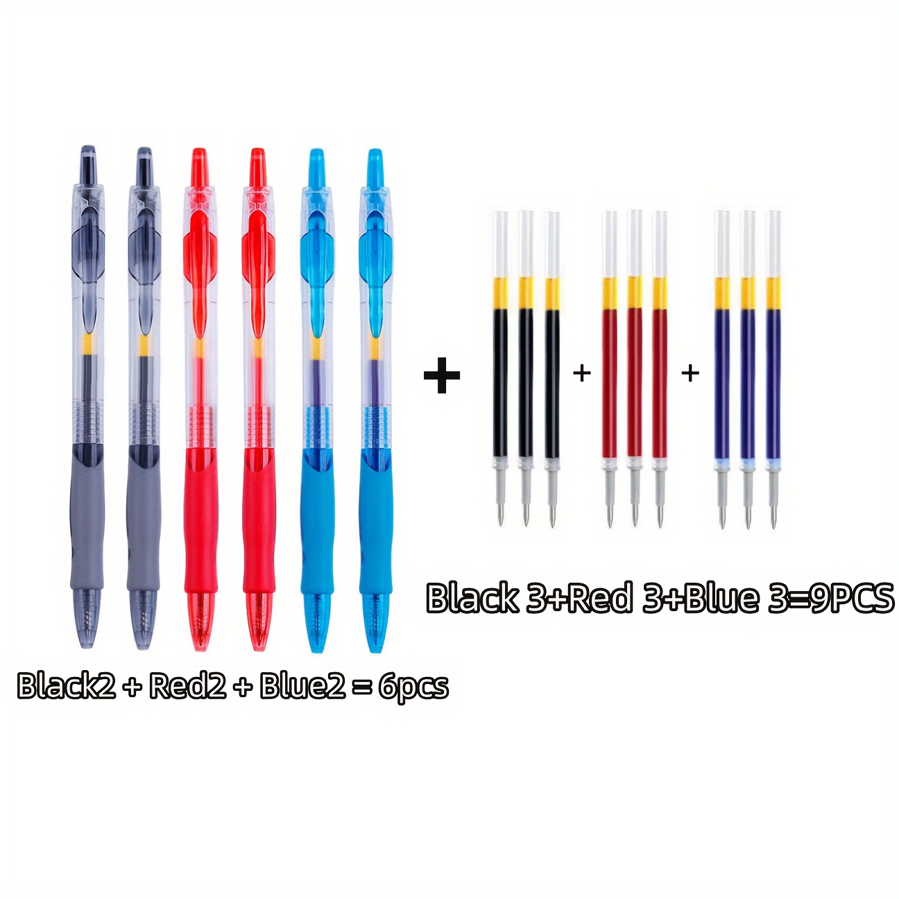 TEMU 16pcs Retractable Gel Pen Set-0.5mm Fine Tip, Black/red/blue Neutral , Smooth Writing- Diary, Office, School And Home Use, Including 6 Sets Of Pens And 10 Refills