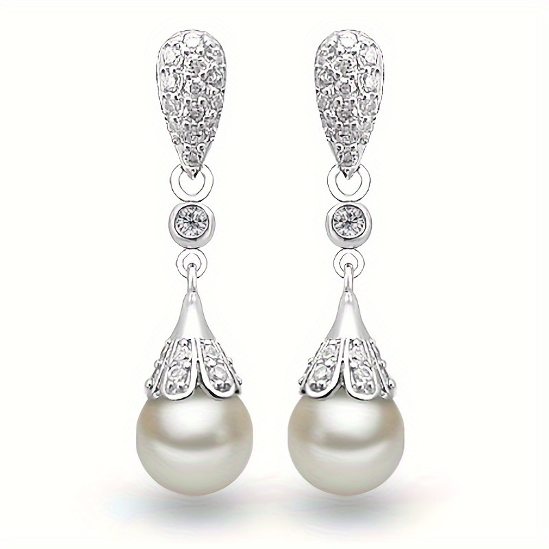 

Elegant & Style, Silvery Hollow Texture Drop Earring With Pearl Pendant, Temperament Accessory For & Wedding, Perfect Birthday & Ladies