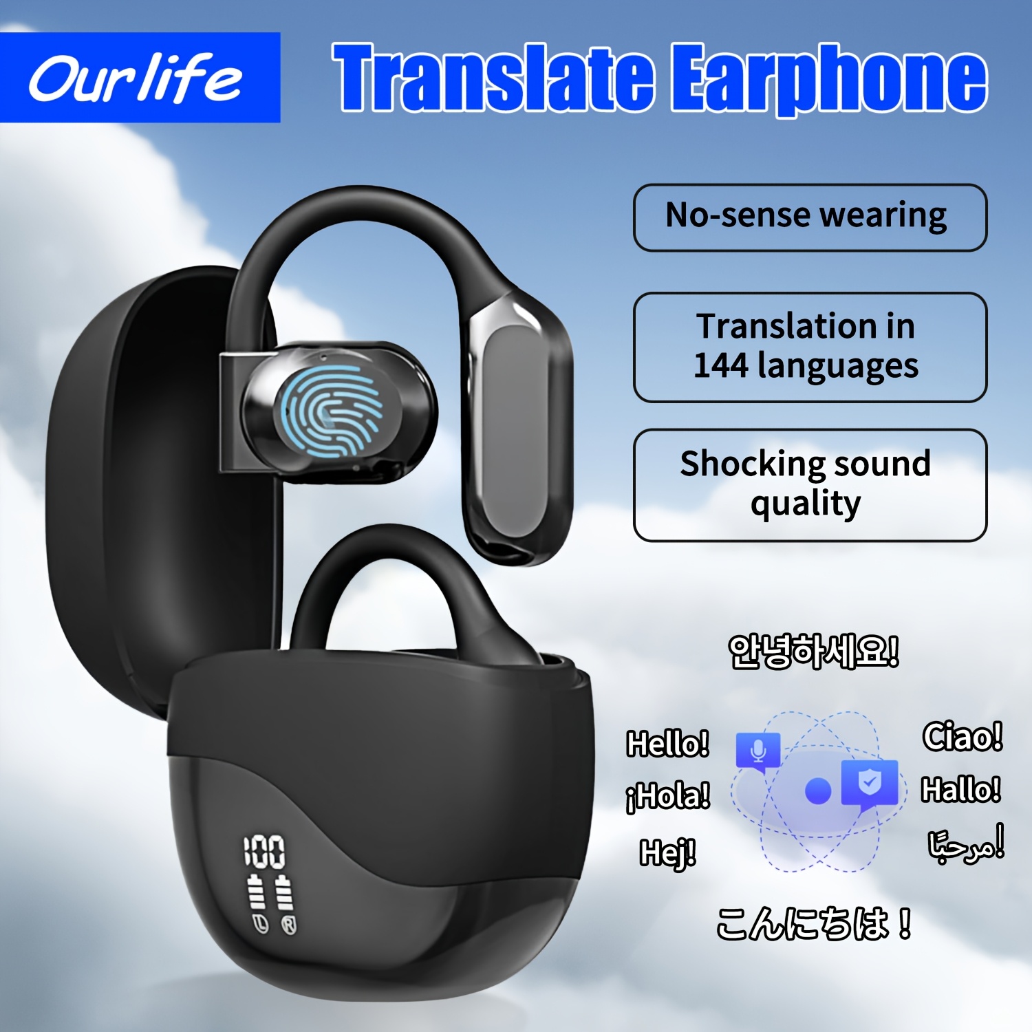 Blukids AI Language Translator Earbuds,3-in-1 Translation Device Supports 144 Languages Accents Real Time Translation 8 Offline Language Packs Perfec