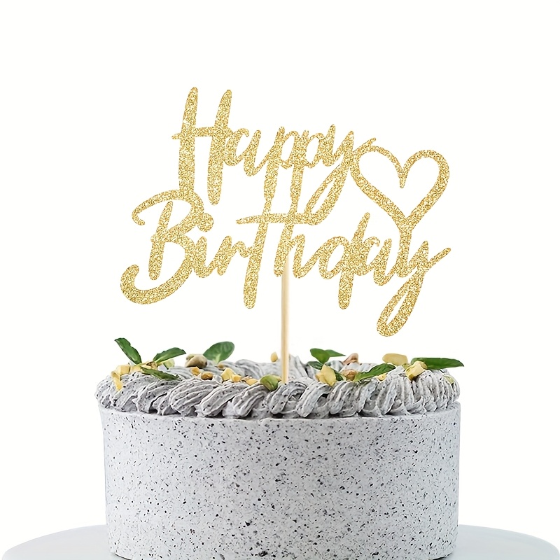 Happy Birthday Cake Topper – Glitzernder Tortenaufsatz Aus Karton | 20x17 Cm, Rosa | Mit Holzstab Zum Befestigen