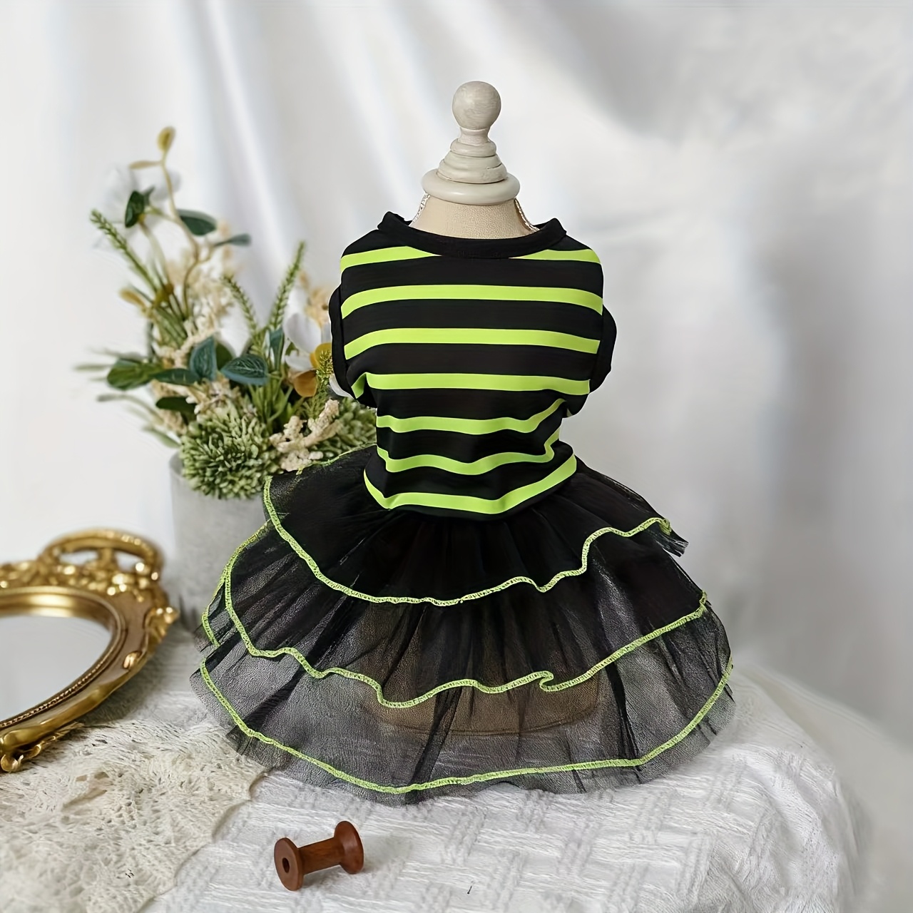 a fluorescent green pink striped tutu dress pets suitable - Temu United  Arab Emirates