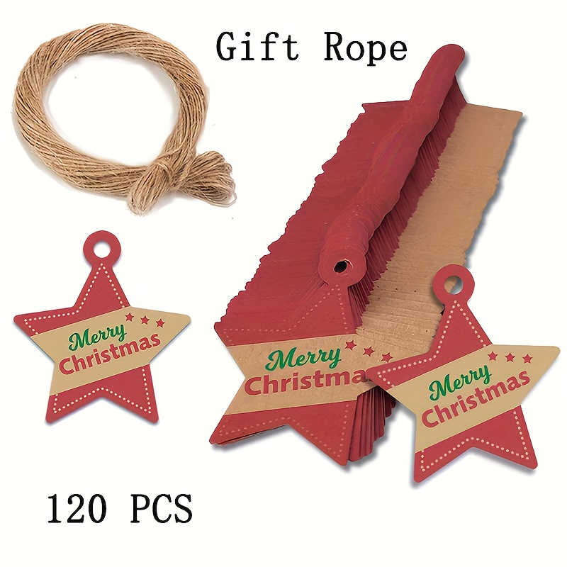 Image of 120pcs Star-shaped Christmas Gift Tags With Strings - Holiday Presents & Tree Decorations