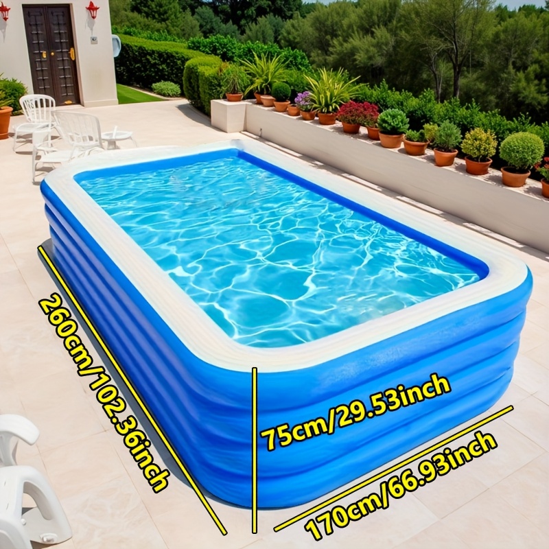 super large 3 4 layer heightened thick inflatable swimming pool foldable pvc sunscreen material blue white rectangular design with   for patio beach camping outdoor   beach swimming pool quick setup pool