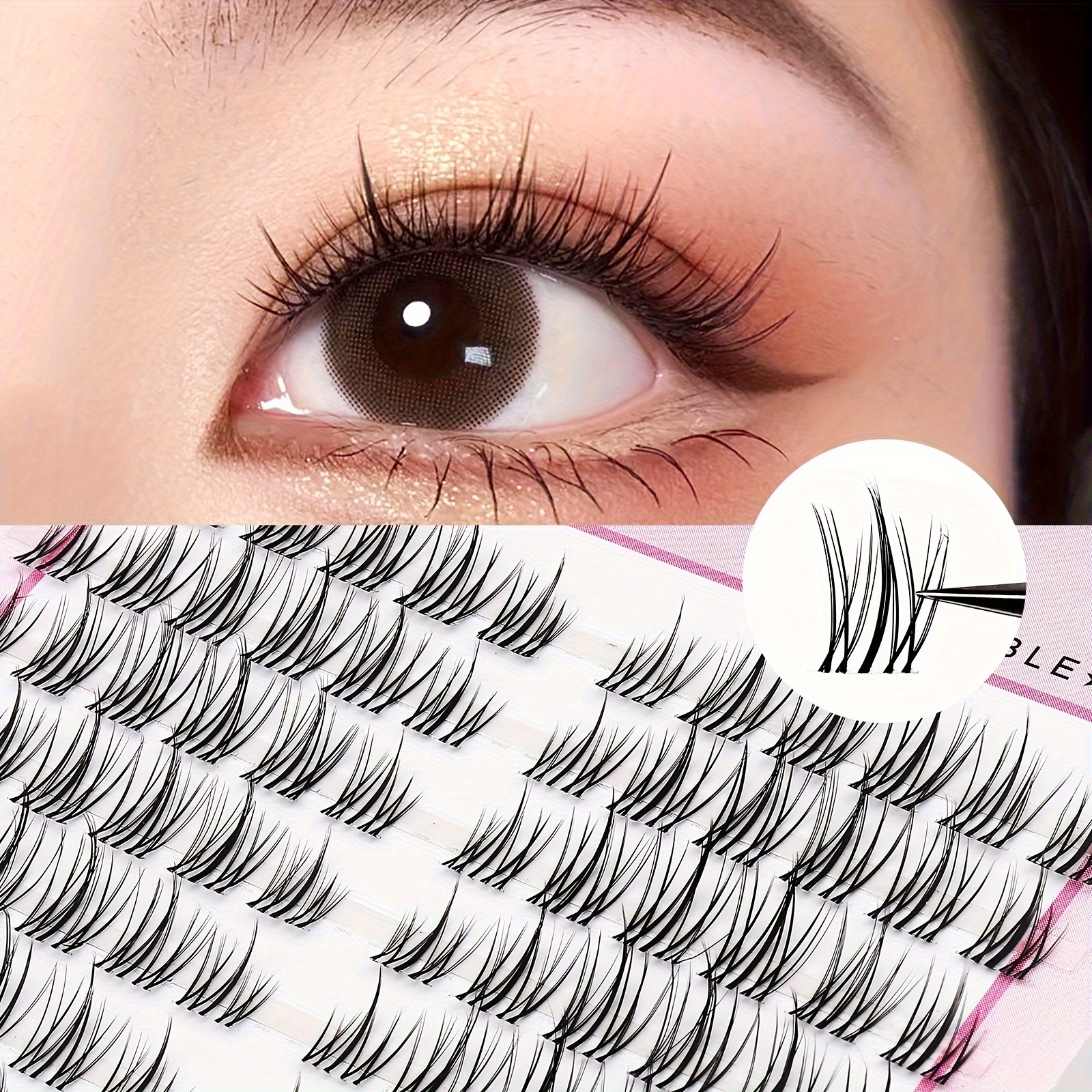 

10 Rows Of 120 Clusters Of Grafted False Eyelashes, Segmented And Curled Natural Eyelashes, Transparent Stems 8-12mm In Length