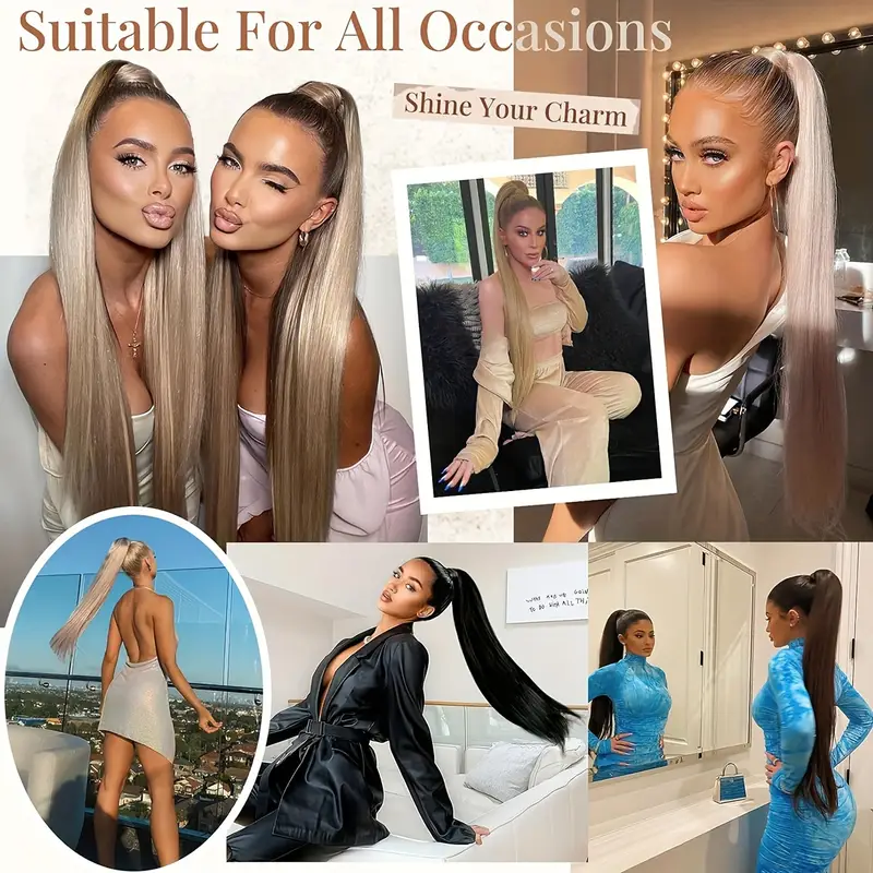 36 inch long straight drawstring ponytail synthetic hairpieces ponytails for women clip suitable for all hair types details 7