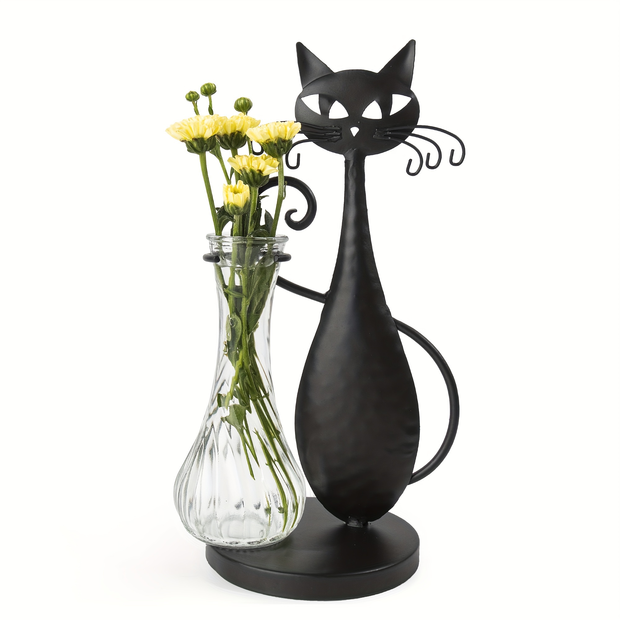 

1pc Rustic Metal Cat Shaped Desktop Glass Vase, Creative Plant Terrarium, Propagation Station For Hydroponics Plants, Home Garden Outdoor Decor Planter