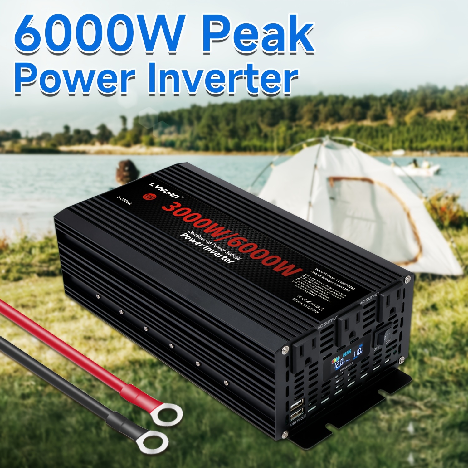   power inverter 1500w 3000w     12v to 110v ac converter with intelligent lcd   ac outlets dual usb charger for for rv   truck laptop phone red