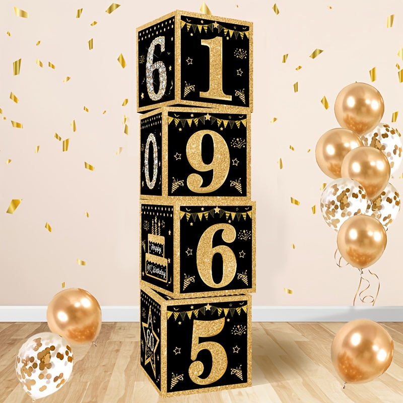 4peças, caixa de papel de aniversário de 60  , 27cm, caixa de balões dourados pretos, decoração de casa, decoração de  , suprimentos de festa de aniversário para adultos, presentes de festa de aniversário, decoração de festa de aniversário  