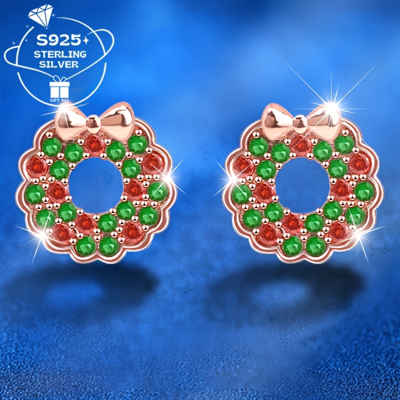 

A Pair Of 925 Silver Christmas Wreath Earrings - Hypoallergenic, Suitable For Wear And Christmas Parties, A For .