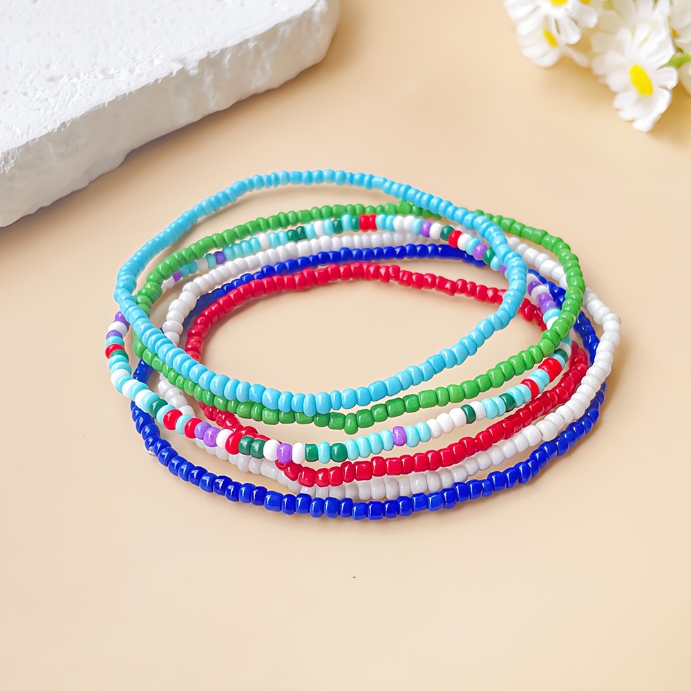5pcs Bohemian Multicolor Beaded Anklet Set for Women