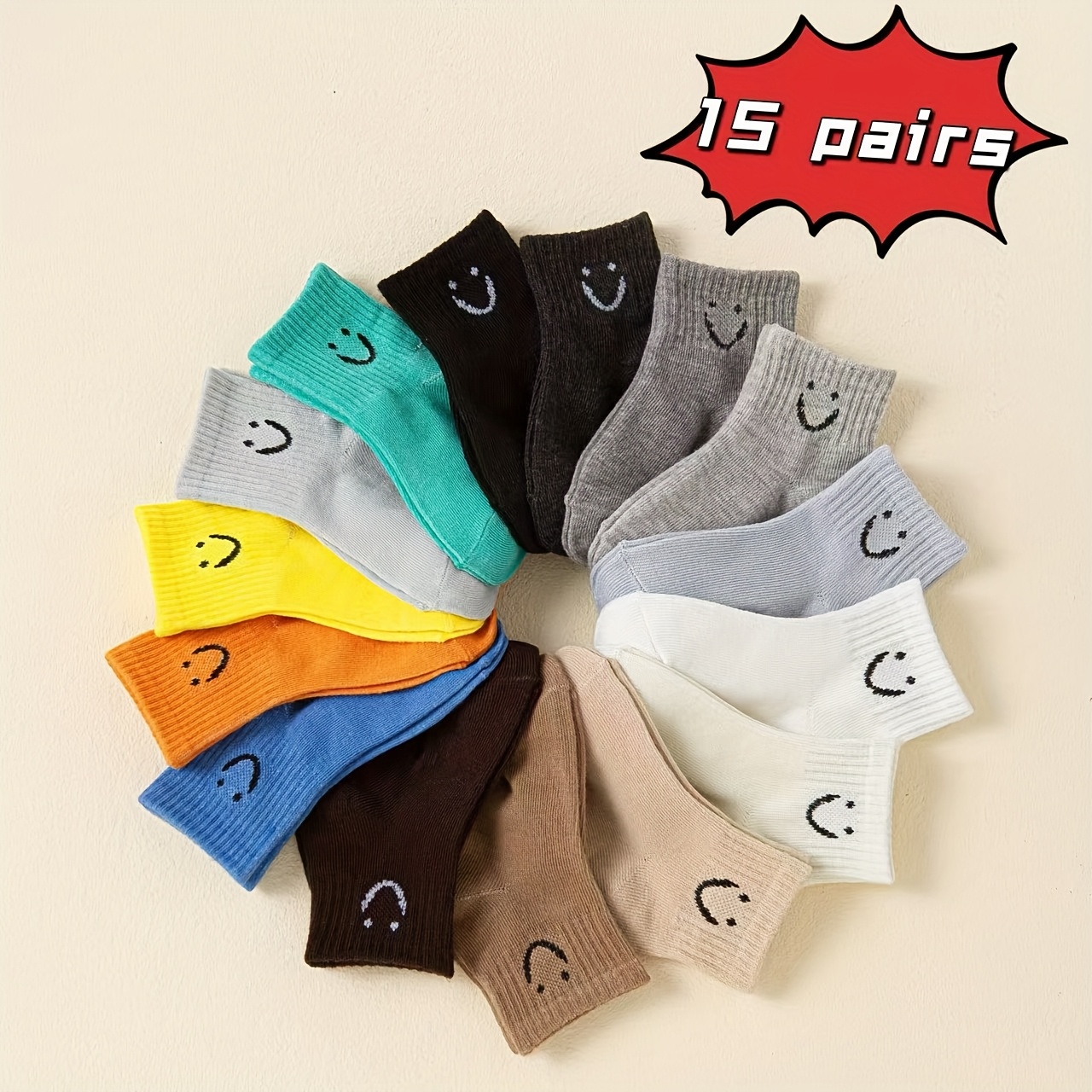 Image of 15 Pairs Of Children' Face Socks, Mid-calf Socks For Boys And Girls,fall And Winter Clothes