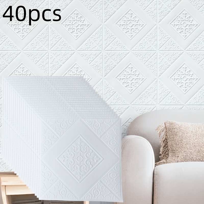 Image of 40pcs 3d Wall Stickers, Self-adhesive Foam Wallpaper, Suitable For Bedrooms, Living Rooms, Dining Rooms, , And Accent Walls, Wall Renovation Solution, Waterproof, Stain-resistant, Easy To Clean