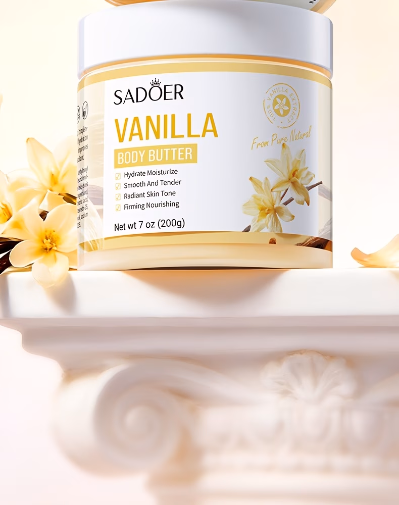 200g vanilla body butter cream deep hydration nourishes smooth tender skin contains glycerin hyaluronic acid for skin sadoer Product details 1