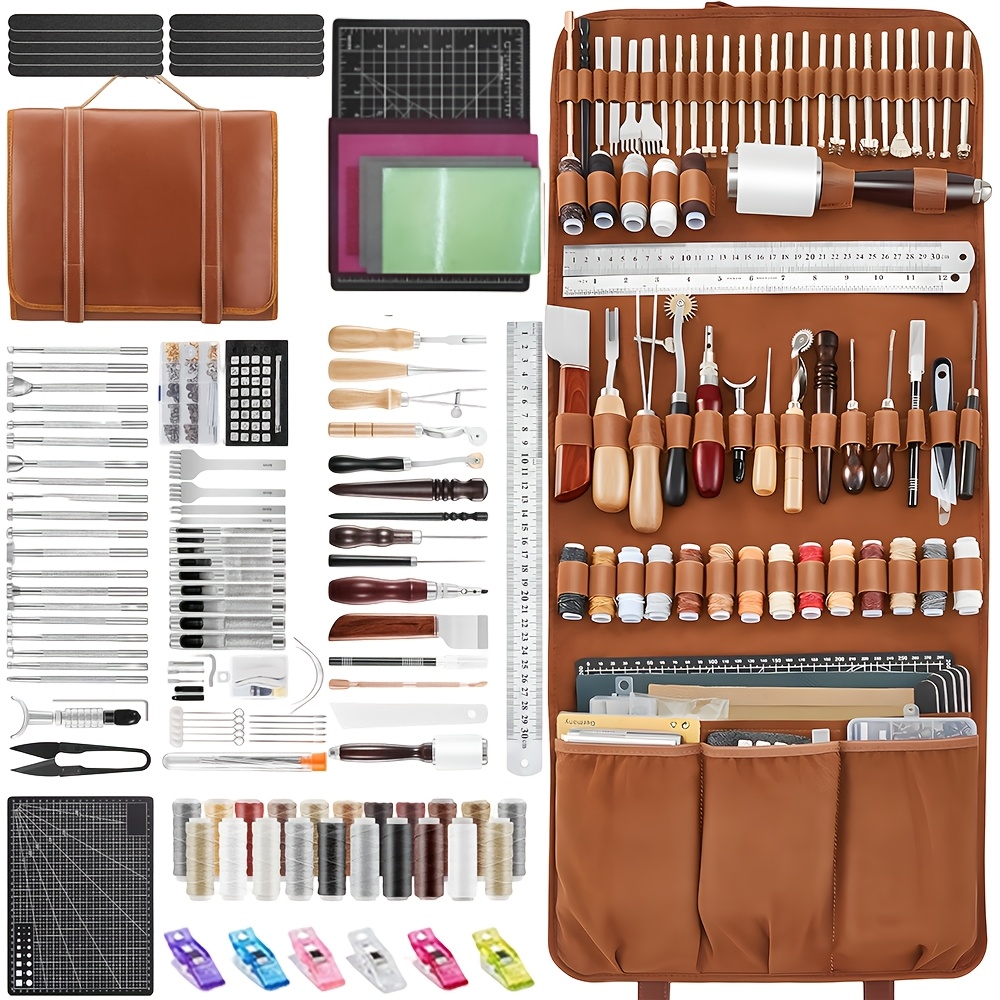 TEMU Auxtur Complete Leather Working Set - Professional Leather Craft Tools Kit With Metal Material, Engraving, Punching, Sewing, Stamping & Sanding