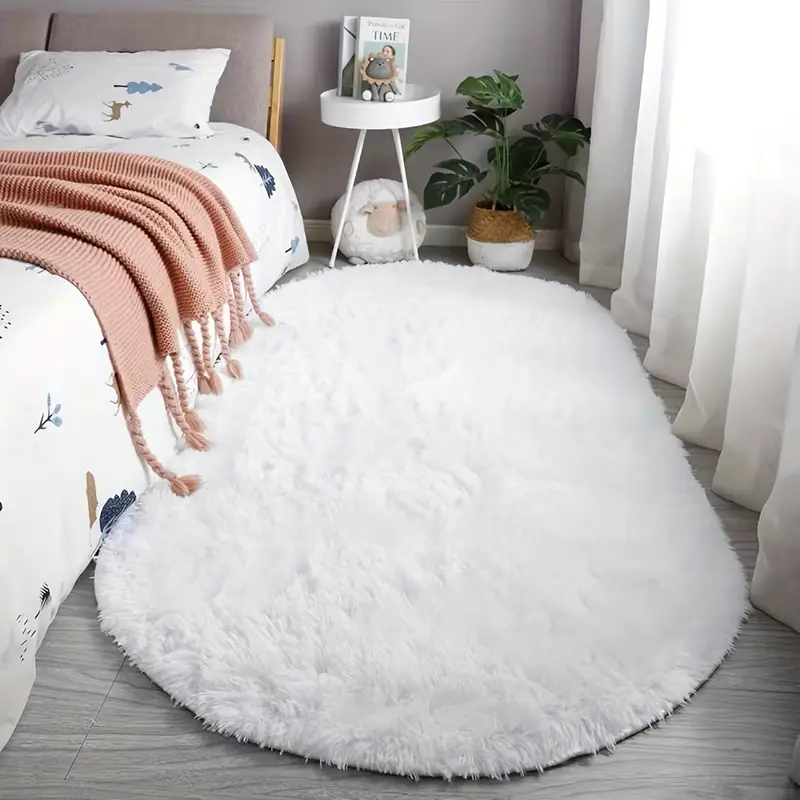 plush oval area rug for bedroom and living room soft polyester hand washable coffee table and doorway decor details 4