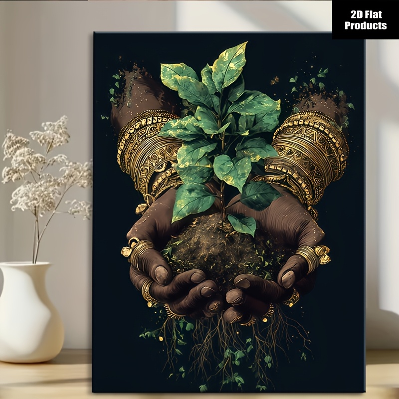 TEMU 2d Flat, 2d Flat Wall Decoration Holding Soil And Seedlings Modern Abstract Wall Art, Ready To Hang, Perfect Aesthetic Wall Decor For Living
