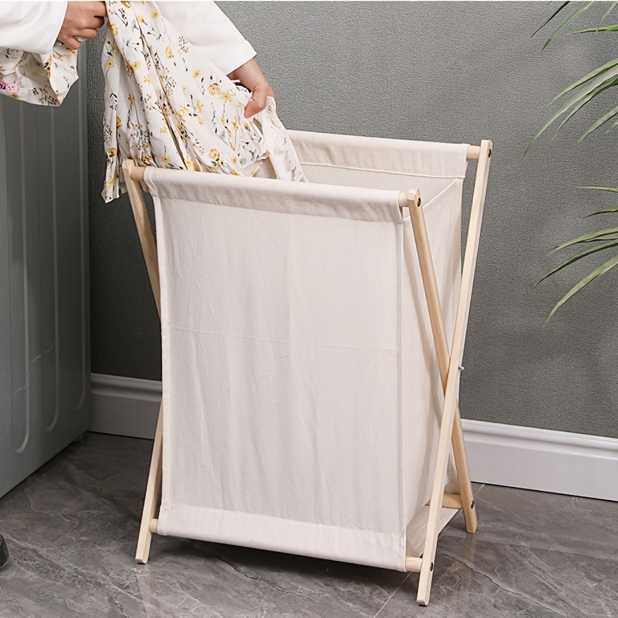 

Panier à Linge Pliable en Bois Massif Polyvalent - Inspiration Japonaise, Panier de Rangement en Tissu Nordique pour Salle de Bain & Organisation de la Maison, Accessoires de Buanderie