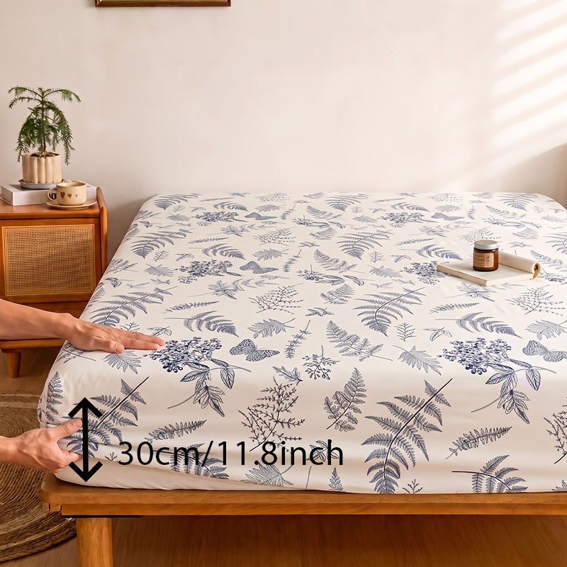 Image of 1pc Cotton Floral Fitted Sheet Bed Sheet, Breathable For Bedroom - No Pillowcase Included