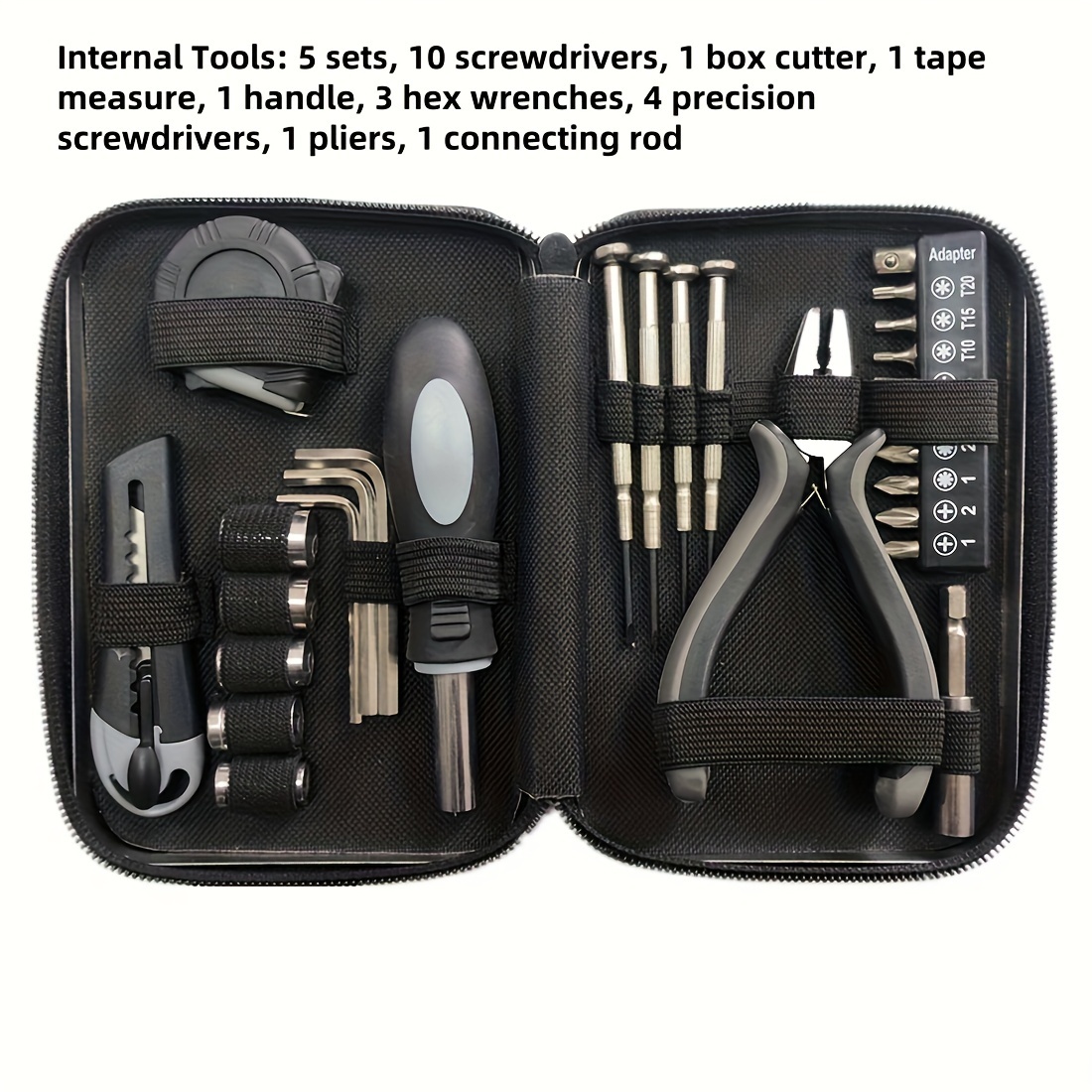 27 piece portable manual tool set with metal case multi function hand tool kit with screwdrivers hex wrenches box cutter tape measure pliers compact household repair tools no electricity required Product details 2