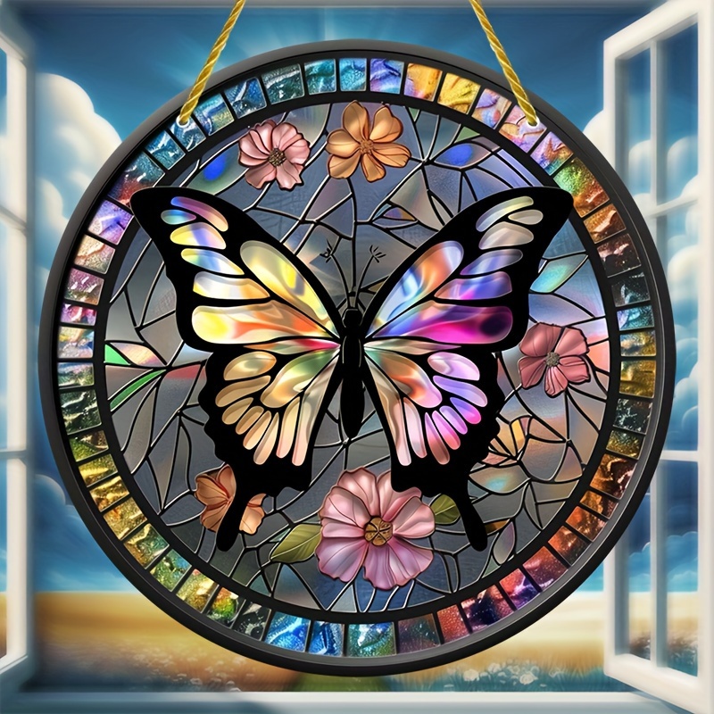 

Butterfly Sun Catcher Decor, 6"x6" Round - Perfect For Windows & Gardens, Ideal For Porch & Wall Art, Outdoor Season Decor, Great Birthday Or Holiday Gift