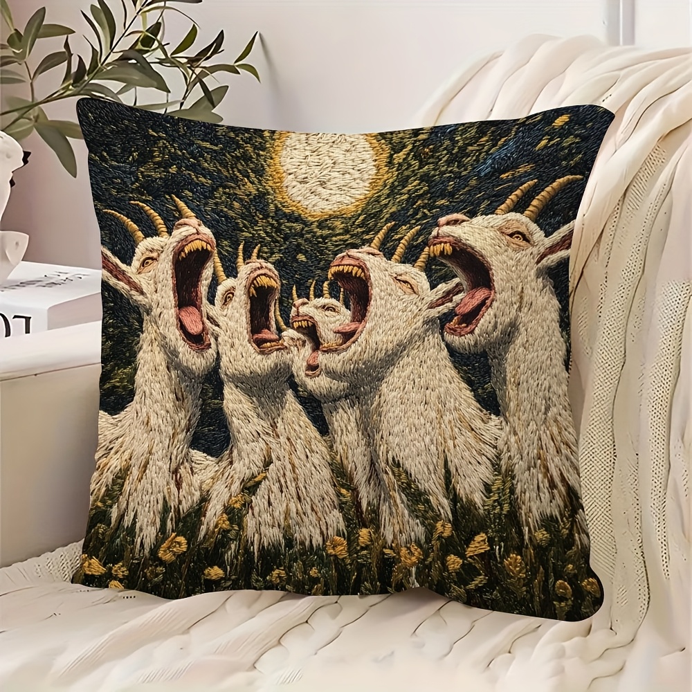 

1pc Contemporary "screaming Goats" 18x18 Inch Super Soft Short Plush Throw Pillow Cover - Artwork, Zip Closure, Hand Wash Only - Ideal For Room Decor (no Insert), Decorative Pillows