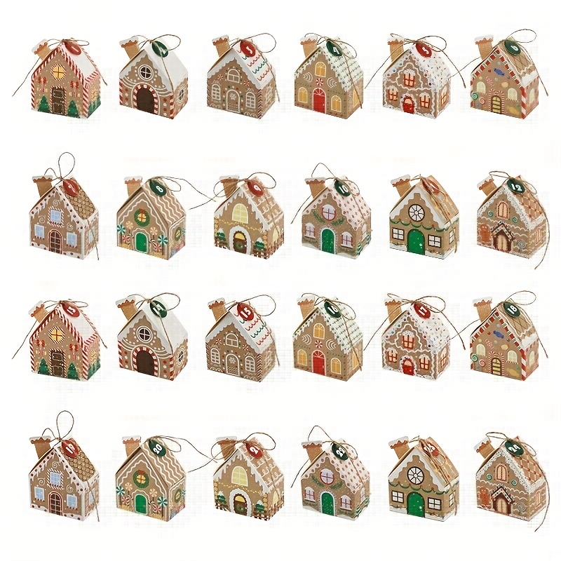 TEMU 24pcs Christmas House Advent Boxes, Gingerbread House Style Empty Paper Gift Boxes, Xmas Countdown Calendar Decorative Gift Boxes For Holiday