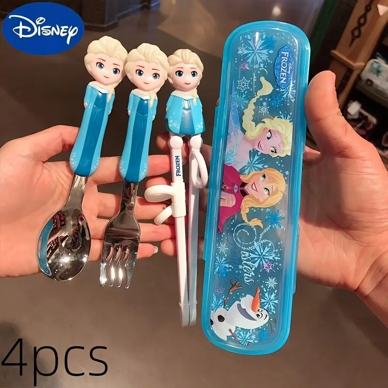 4pcs training chopsticks and 304 stainless steel fork and spoon cartoon novelty style with box princess and portable learning chopsticks cute tableware suitable for beginners outdoor camping accessories home supplies birthday christmas gift Product details 0