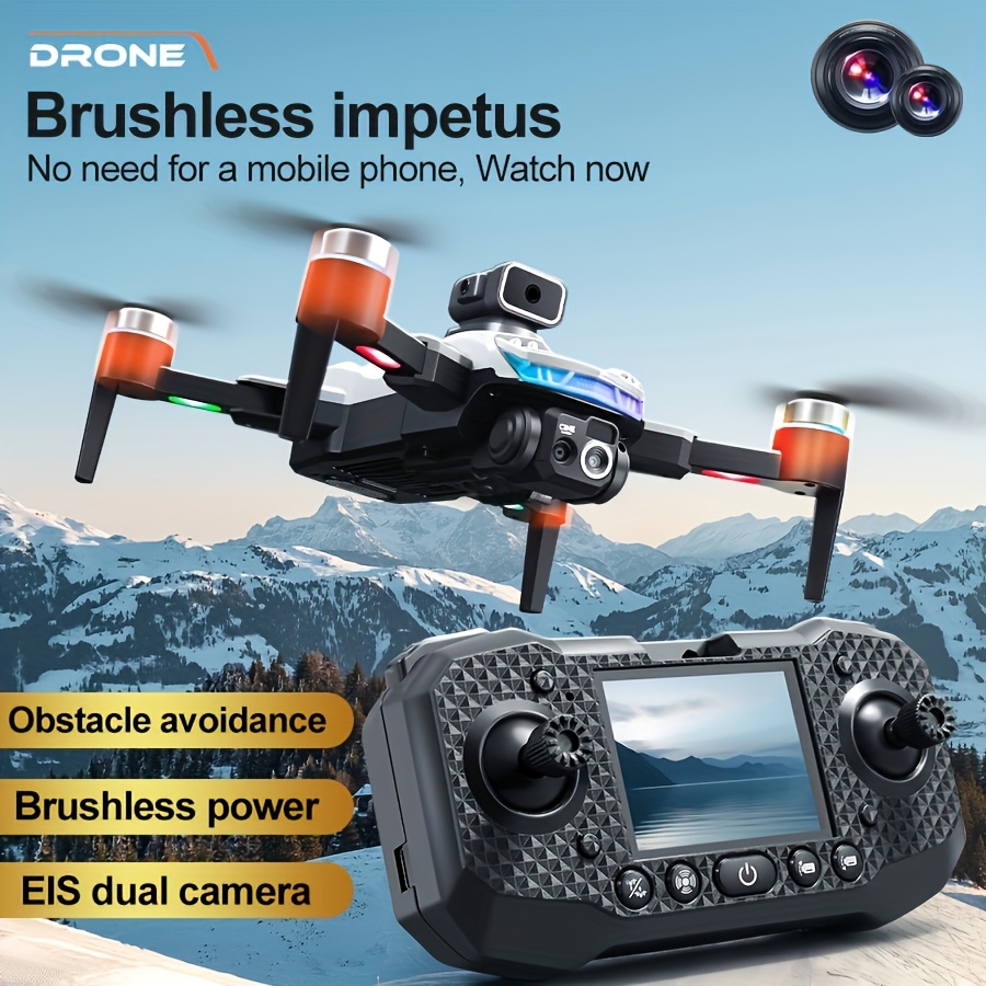 DROONE S160 Drone with Screen Remote, Adjustable Dual Cameras, Brushless Motors, Optical Flow Positioning & LED Night Lights - Perfect Christmas Gift for Beginners, Black