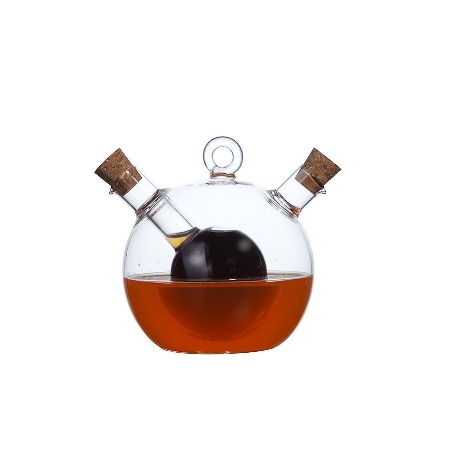 TEMU Bouteille Distributeur d'Huile en Verre Double Couche 2-en-1 - Pot à Vinaigre et Sauce Soja à 2 Compartiments, Récipient de Cuisine Anti-Goutte