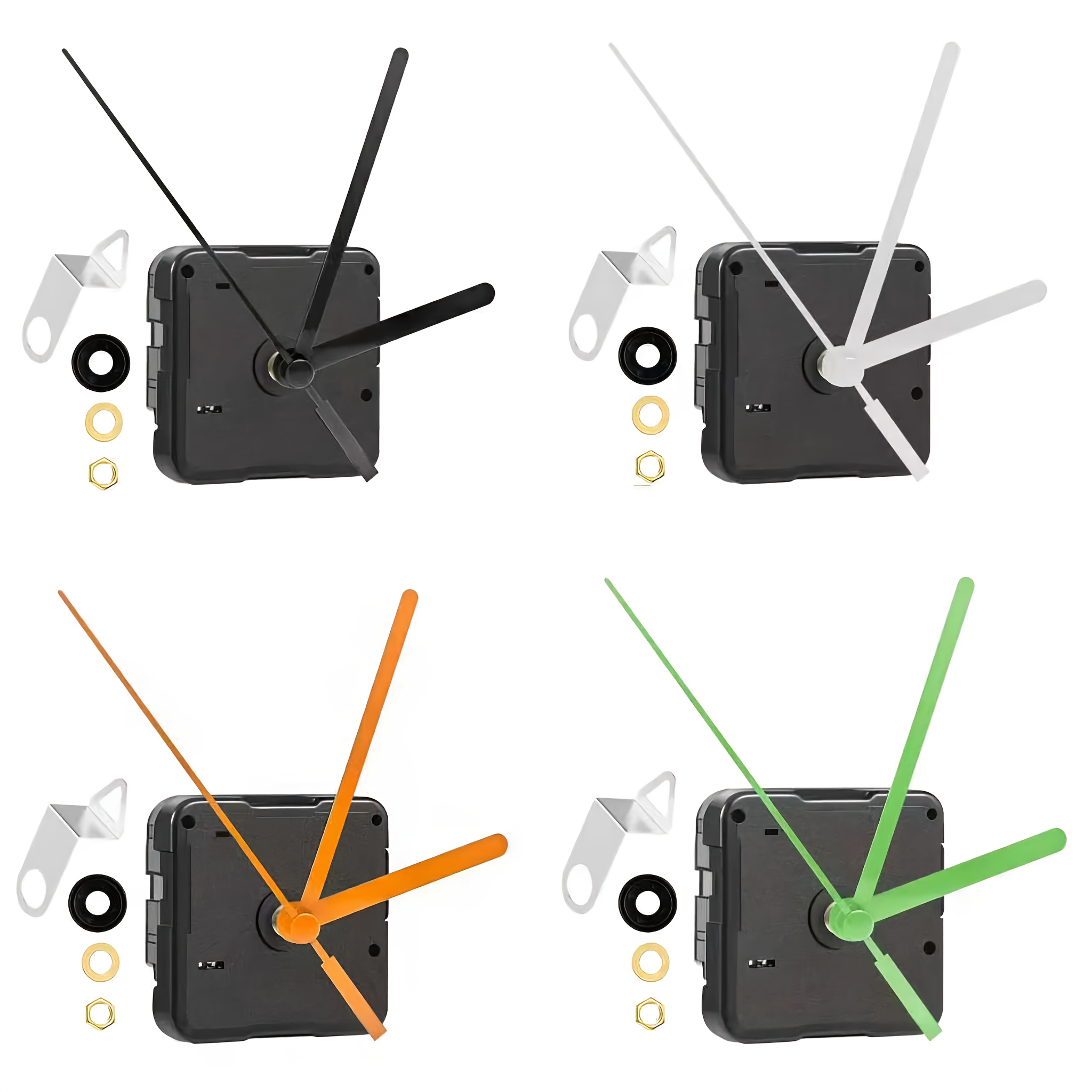TEMU 4 Sets Of Silent Quartz Clock Movement Kits, With A Shaft Length Of 16mm, Including 4 Clock Hands: Black, White, Orange, And Green, Suitable For