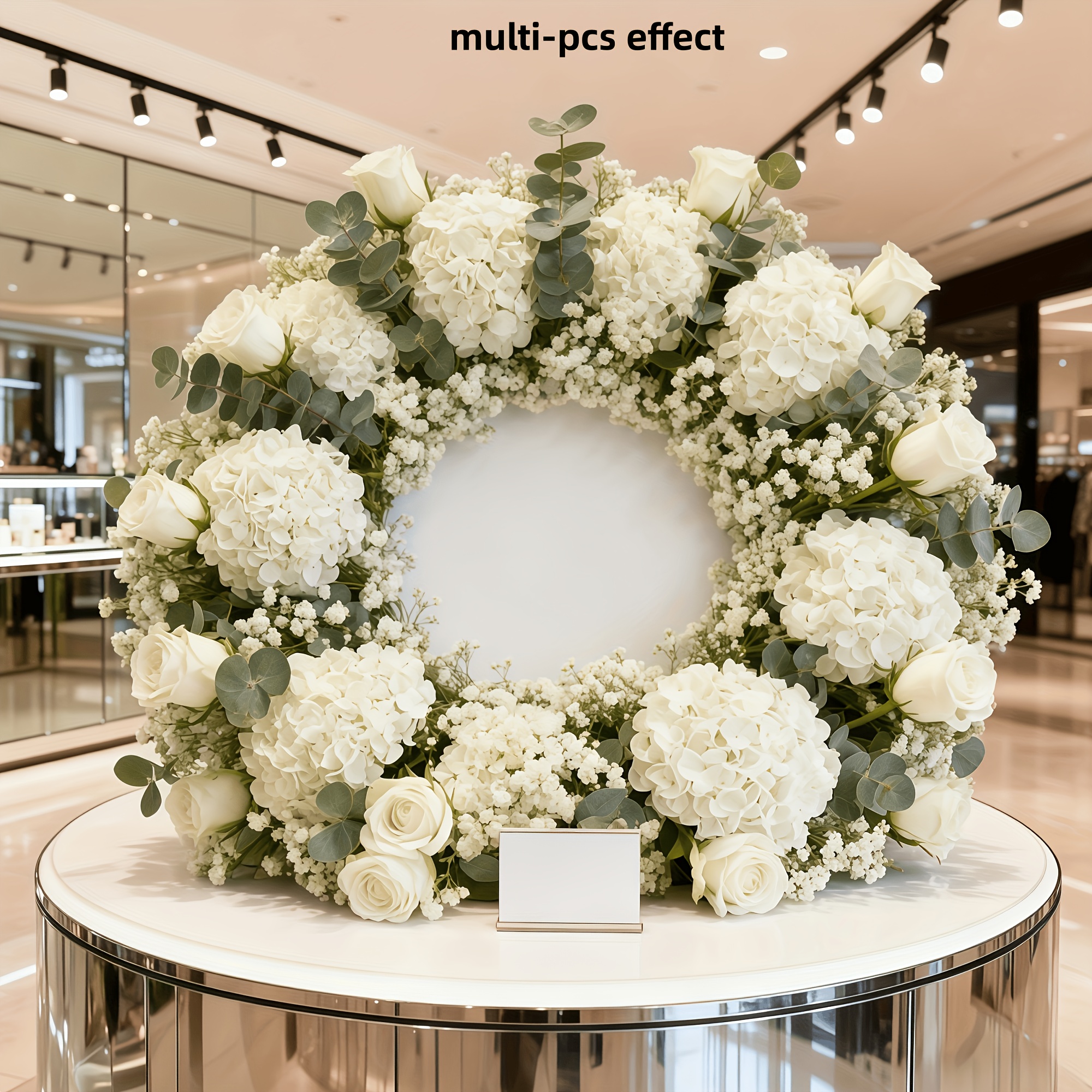 35pcs beautiful and elegant white artificial flower bouquet combination of 3 hydrangea flowers 4 long stem roses 20 babys breath stems 10 eucalyptus stems perfectly suitable for home decor holiday decor wedding decor wedding bouquets