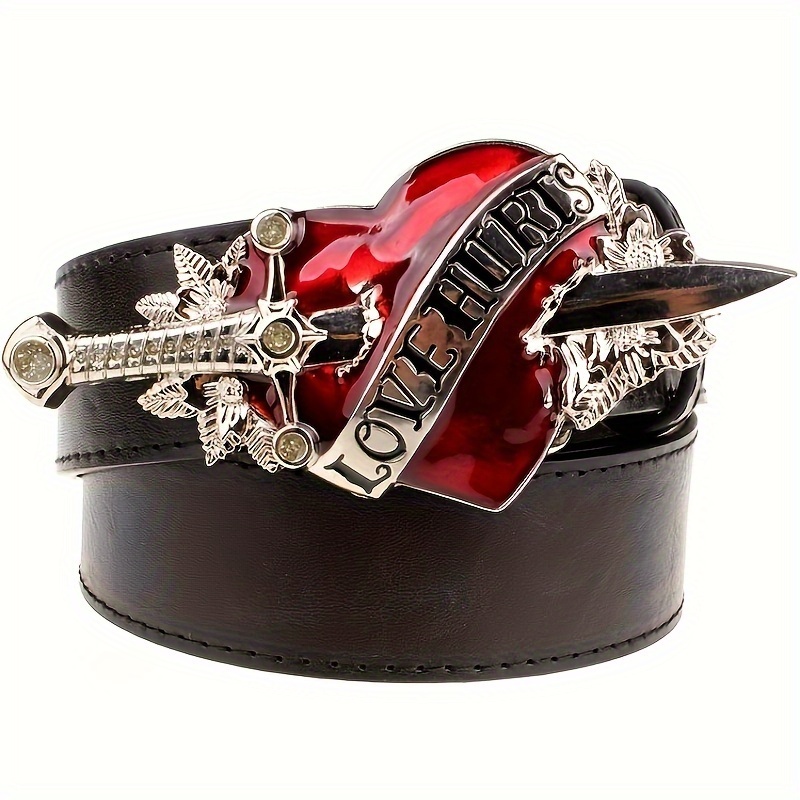 

Casual Belt With Unique Heart Sword Buckle - Fashion Accessory For Parties And Weekend Casual Wear - Pu Leather Belt With For Men And Women - Size