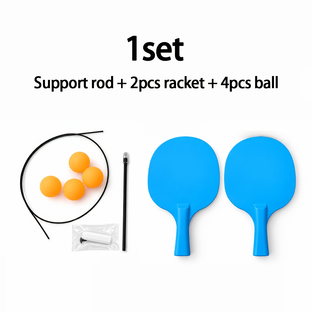 TEMU Adult Stretchable Soft Shaft Table Tennis Trainer, Single-person Self-training With Adjustable Height, Metal Base, Plastic Paddle With 4 Balls