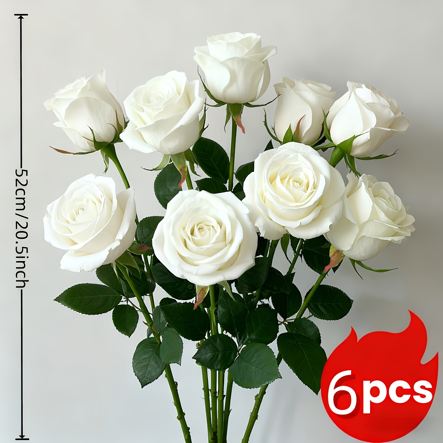 TEMU 20.5-inch Artificial Rose Bouquet - White And Pink Long-stem Floral Arrangement, Suitable For Weddings, Home, And Party Decor - Durable Plastic