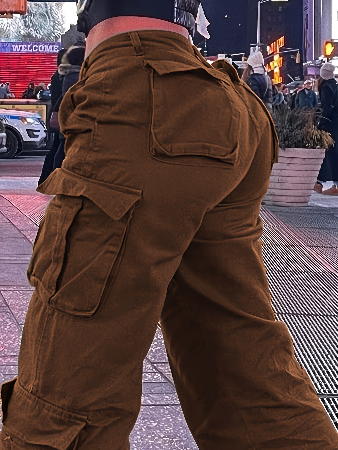 womens waisted cargo jeans flap pockets straight wide Temu