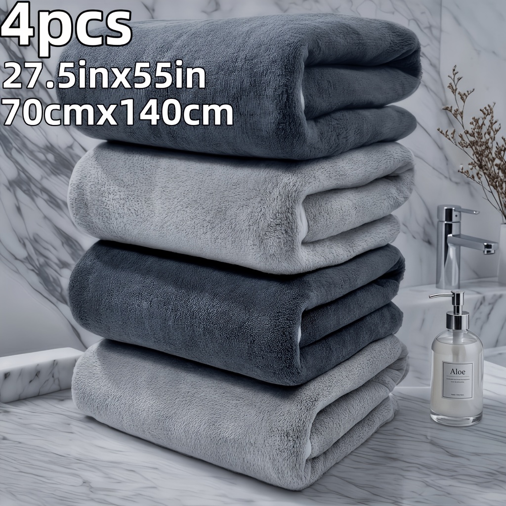TEMU 4pcs Luxury Bath Towel Set Suitable For Bathrooms - Thick Towels, Absorbent Quick-dry -friendly Microfiber, Modern Minimalist Solid Color,