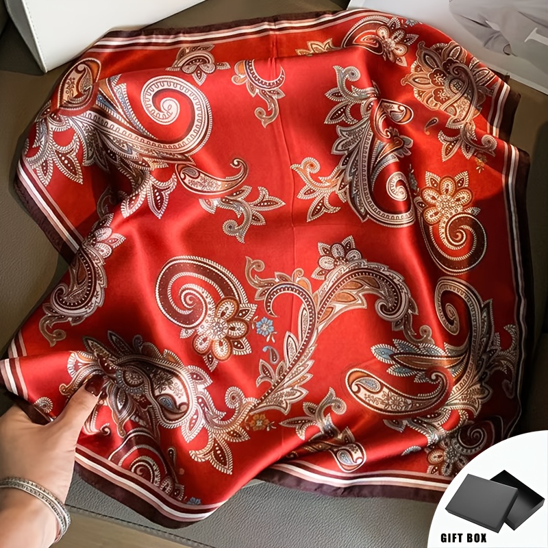 TEMU 100% Gift Box Suitable For Vintage Bohemian Style - Red Paisley Square Scarf With Suitable For Outfits, Headwraps & Bag, Suit Lining, /korean