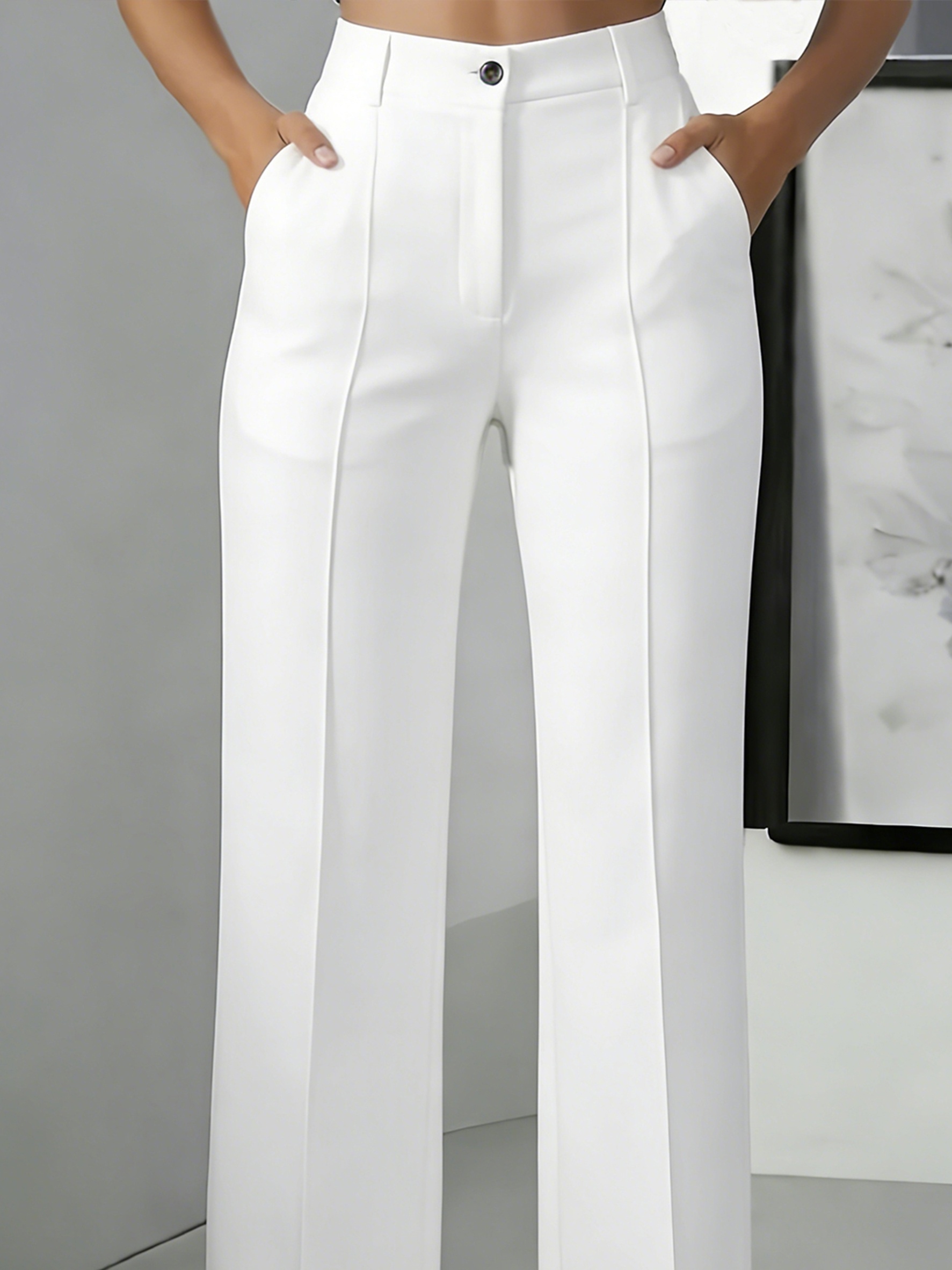 Women's Elegant Solid Color Suit Trousers, with Pockets, Three-dimensional Tailoring, Comfortable Fabric, Machine Washable, Perfect for Casual Office Wear and Work Outings.
