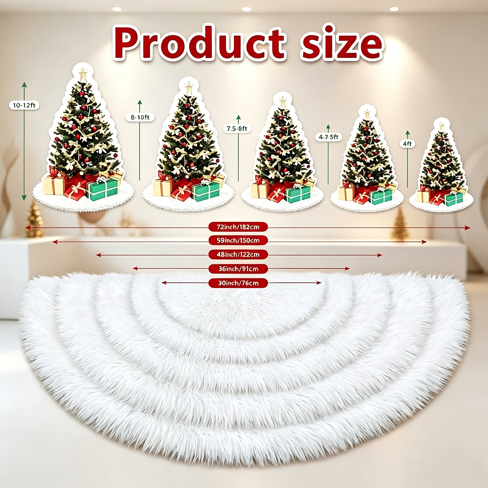 TEMU 36-inch Faux Fur Christmas Tree Skirt, Fluffy Plush Christmas Tree Skirt, White Christmas Tree Rug Skirt, Perfectly Suitable For Christmas Party