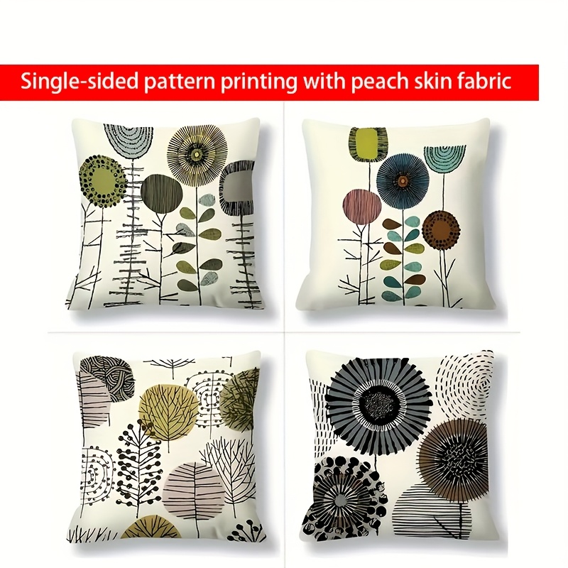 TEMU Ensemble de 4 taies d'oreiller minimalistes géométriques avec floraux et plantes , en fibre de polyester douce, disponibles en différentes