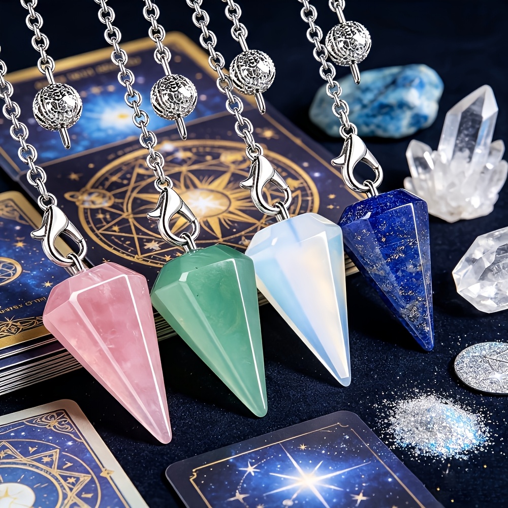 8pcs Crystal Stone Hexagonal Pointed Pendulum Balance Wheel Pendant