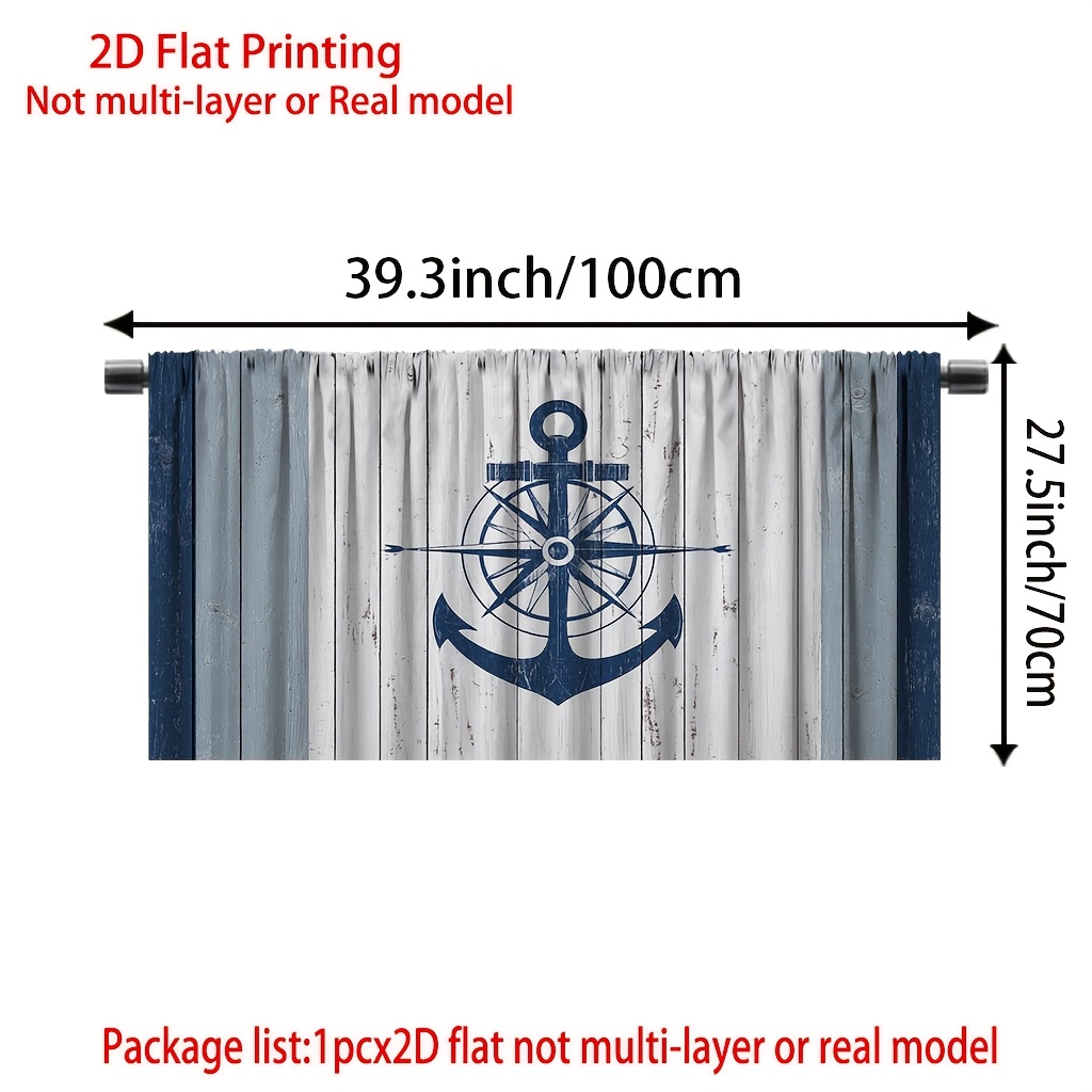 TEMU 2d Flat,, 2d Flat Print,1pc Beach Nautical Anchor Small Curtain, Polyester, Skirt,suitable For Kitchen Curtains, Table Skirts, Kitchen Window