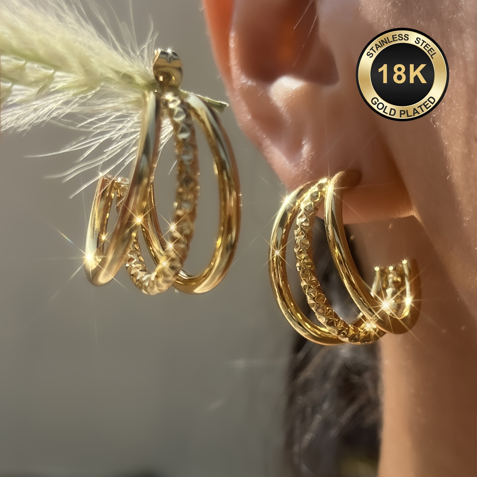 Women's High-Polished Stainless Steel Hoop Earrings