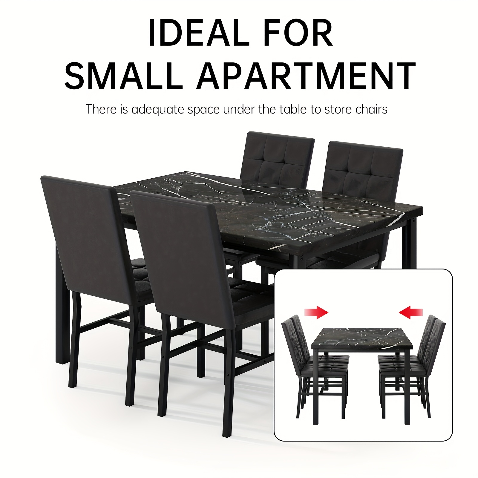 5pcs of dining table set dining room table set       kitchen table set 1 artificial anti marble pattern table and 4 metal legs chairs suitable for living room dining room kitchen furniture 6