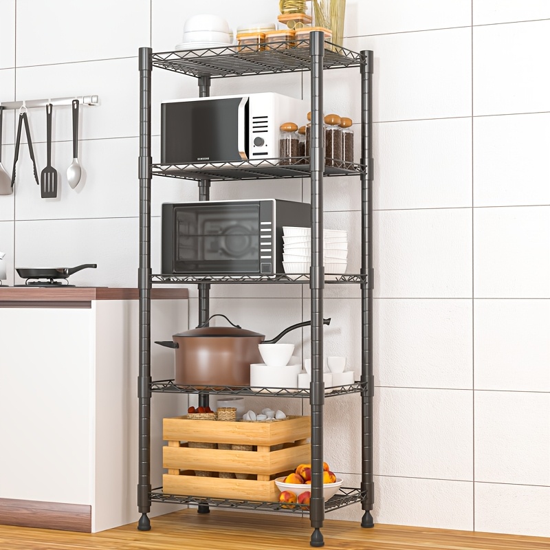 Image of 5 Tier Storage Rack Shelving Unit Storage Shelves Carbon Steel For Kitchen Laundry, Versatile Use In Kitchens, Living Rooms, Bedrooms, And Other Spaces, Standing Shelf